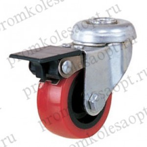 Колесо поворотное под болт с тормозом красное PV With brake (131НВ) 50 мм