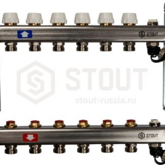 SMS-0932-000006 STOUT Коллектор из нерж. стали без расх-ов, с клапаном вып. воздуха и сливом 6 вых.