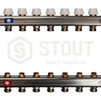 SMS-0932-000008 STOUT Коллектор из нерж. стали без расх-ов, с клапаном вып. воздуха и сливом 8 вых.