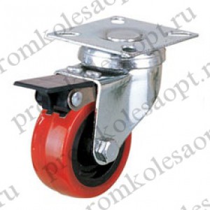 Колесо поворотное с металлическим тормозом красное PV With brake (131M) 50 мм