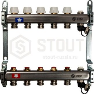 SMS-0932-000005 STOUT Коллектор из нерж. стали без расх-ов, с клапаном вып. воздуха и сливом 5 вых.