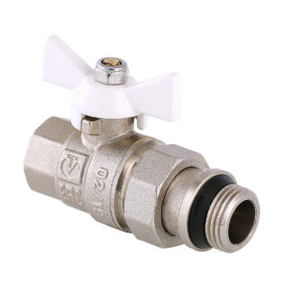 Кран шаровый BASE с полусгоном с доп. уплотнением вн-нар белая ручка 1/2 VT.227.NRW.04